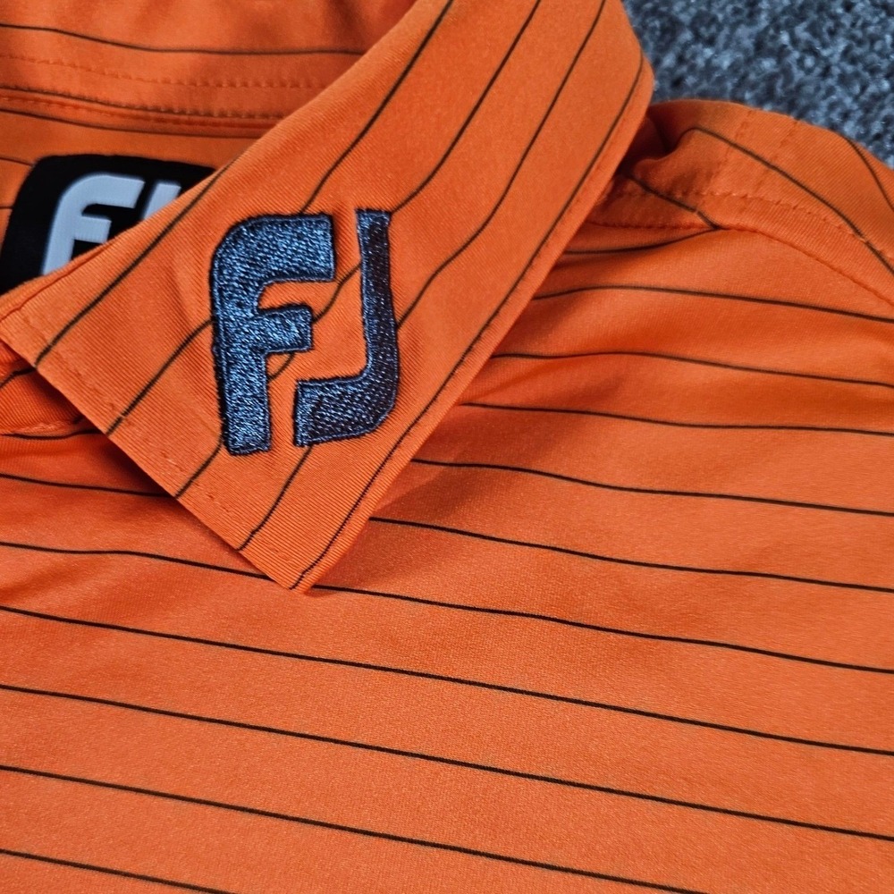 FootJoy(FJ) Polo Shirt Mens L Orange Striped Ulen Country Club Golf Performance - Picture 4 of 13